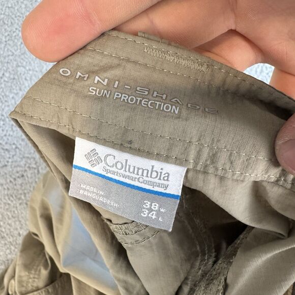 Columbia Pants Mens 38x34 Beige Cargo Hiking‎ Convertible Zip Off Omni Shield - Picture 9 of 11